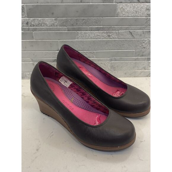 Crocs A-Leigh Closed Toe Wedge Brown Comfort Shoes Women's Size 7.5 READ - Picture 3 of 9